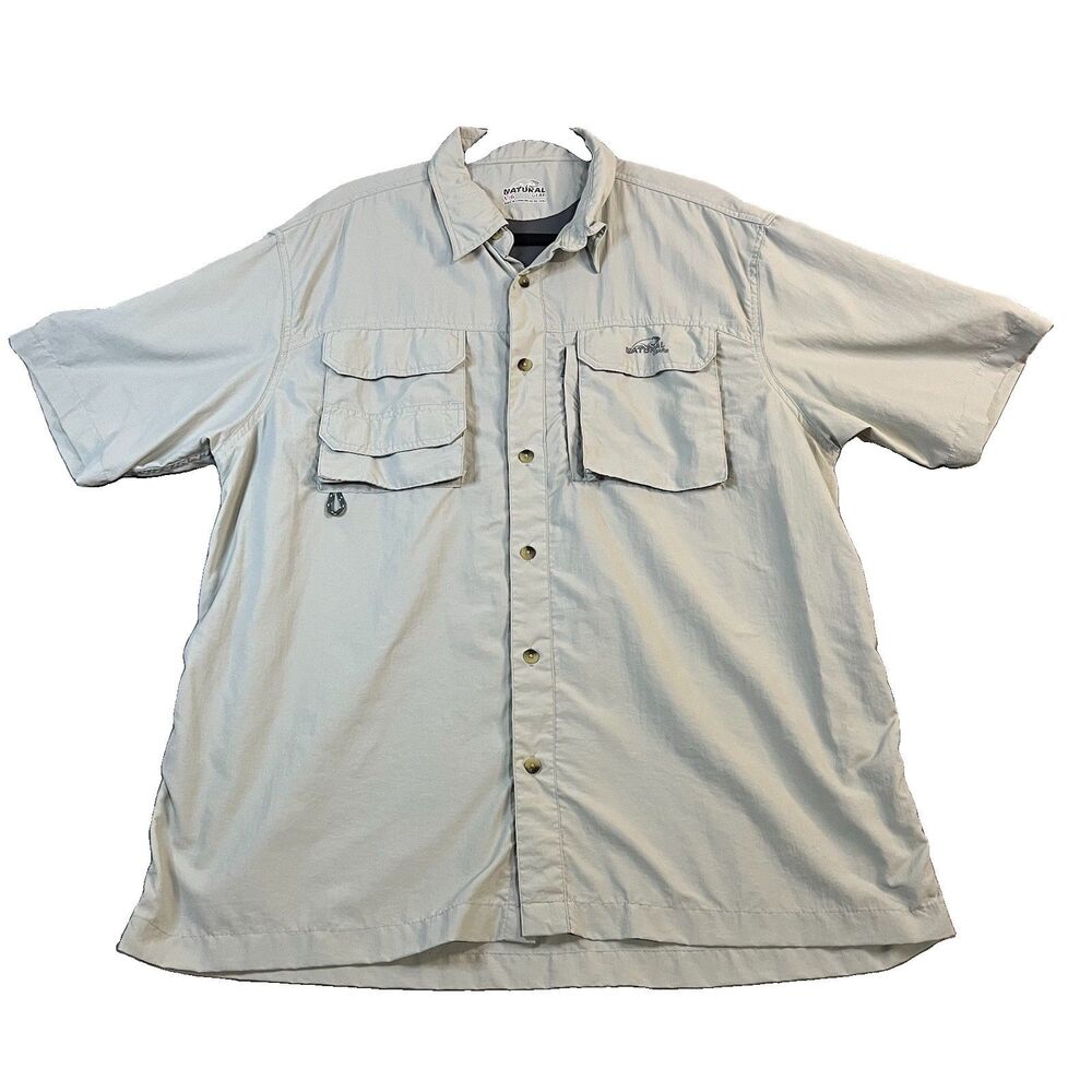 Natural Gear Shirt Mens Size L Gray Beige Nylon Lightweight Fishing Outdoor